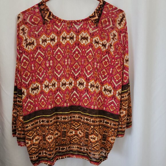 New Directions Top Woven Tapestry Abstract Peasant BOHO colorful fringe tie XL - Picture 11 of 12